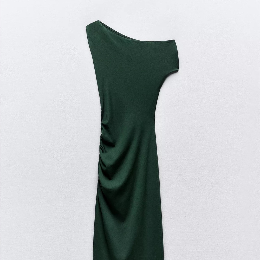 Zara Green One Shoulder Asymmetrical Cocktail Dress